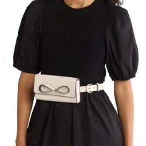 New Kate Spade Leather Adjustable Belt Bag Waist Fanny Crossbody White Bow